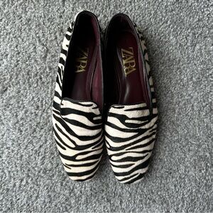 Zara Black White Zebra Print Leather
Calf Hair Mulesslides EU 37 US 6.5